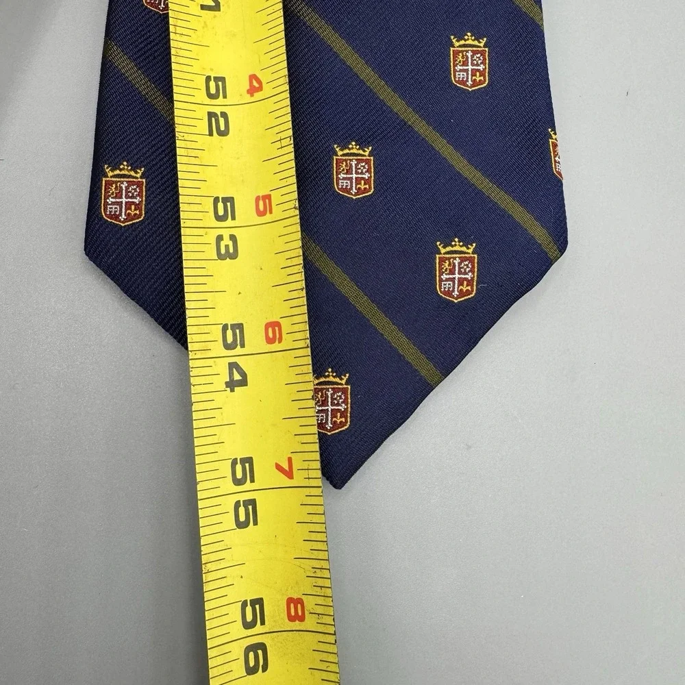 Vintage Polo Ralph Navy Stripe Club Crest Shield Tie Silk USA Embroidered